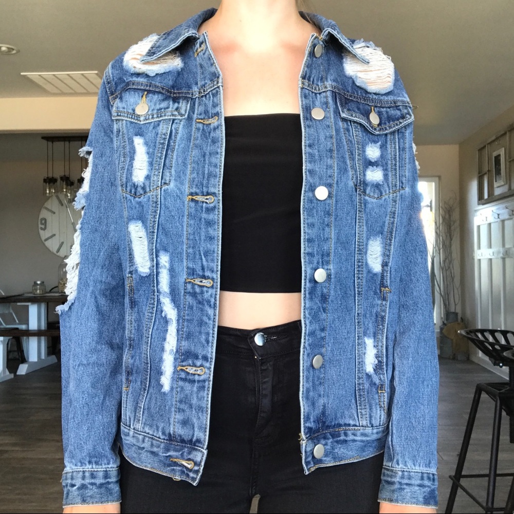 Oversized Distressed Denim Jacket